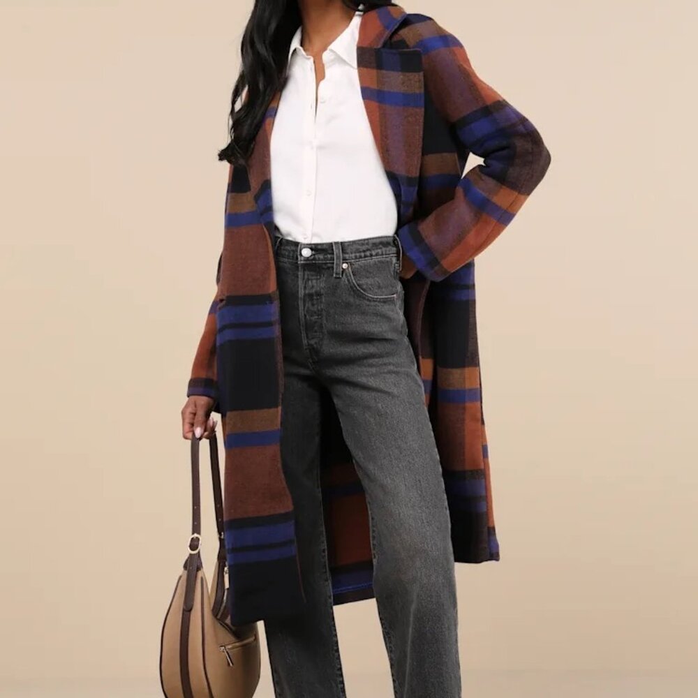 NWT! Avec Les Filles (S) Plaid Walker Wool Coat